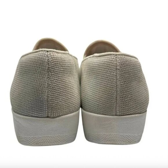 FITFLOP GLITTER CREAM GREY HOUNDSTOOTH SUPERSKATE TEXTILE WEDGE LOAFERS FLATS - Picture 3 of 10